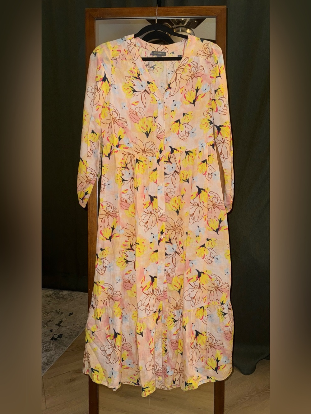 Style & Co. Pastel Pink Floral Button-Front Long Sleeve Midi Dress